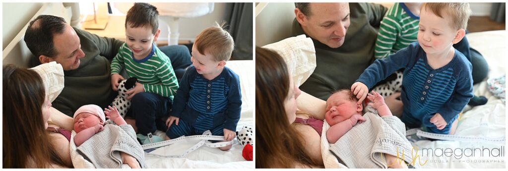 Siblings meeting their new sister after water birth