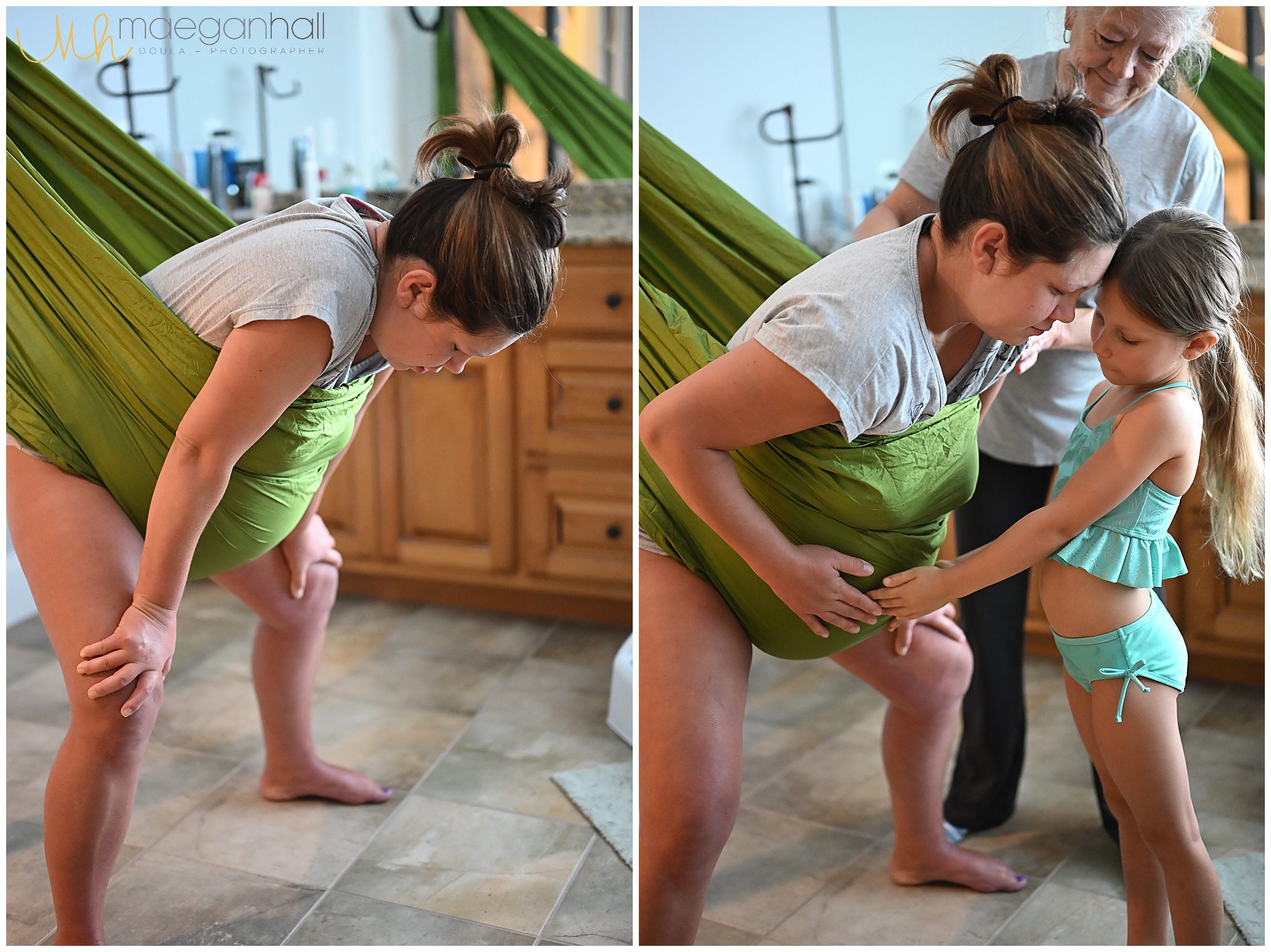 Mom in the birth sling brought by Atlanta birth doula. 