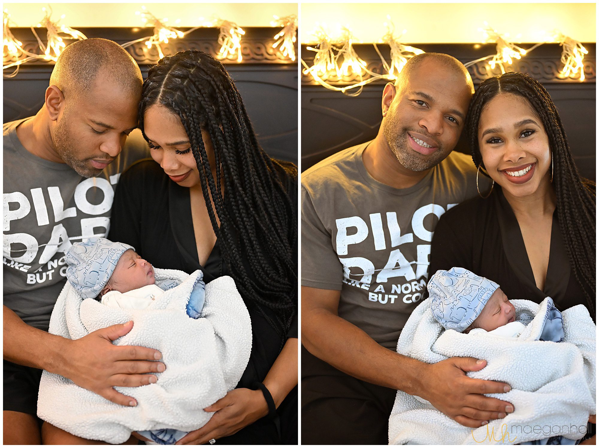 New mom and dad cuddle in the bed after their home birth with Roswell doula photographer